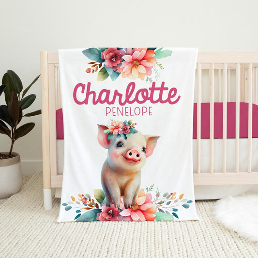 Piglet Blanket, Floral Farm C50