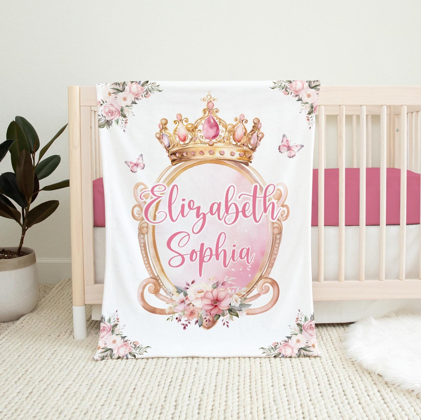 Princess Personalized Girl Baby Blanket, Crown G79