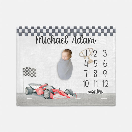 Race Car Baby Milestone Blanket, Red Race Car T71