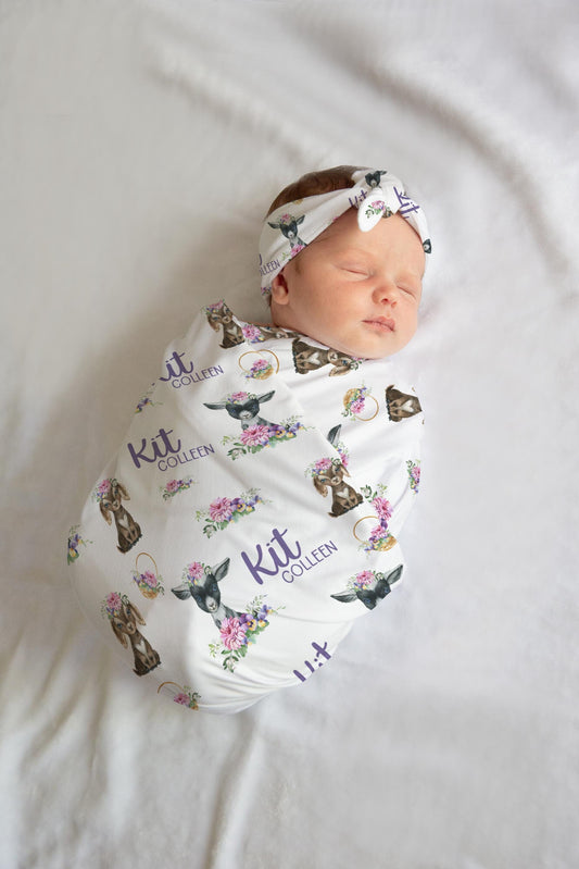 Goat Swaddle Set, Floral Farm C16