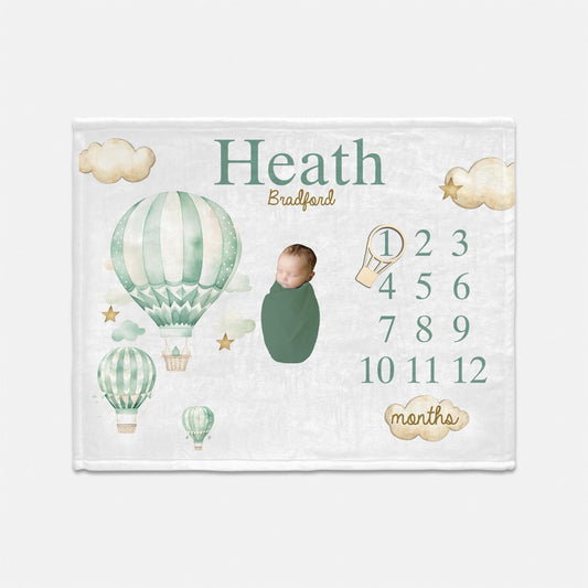 Hot Air Ballon Baby Milestone Blanket, Neutral T70