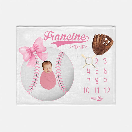 Girl Baseball Milestone Blanket, Sports G80