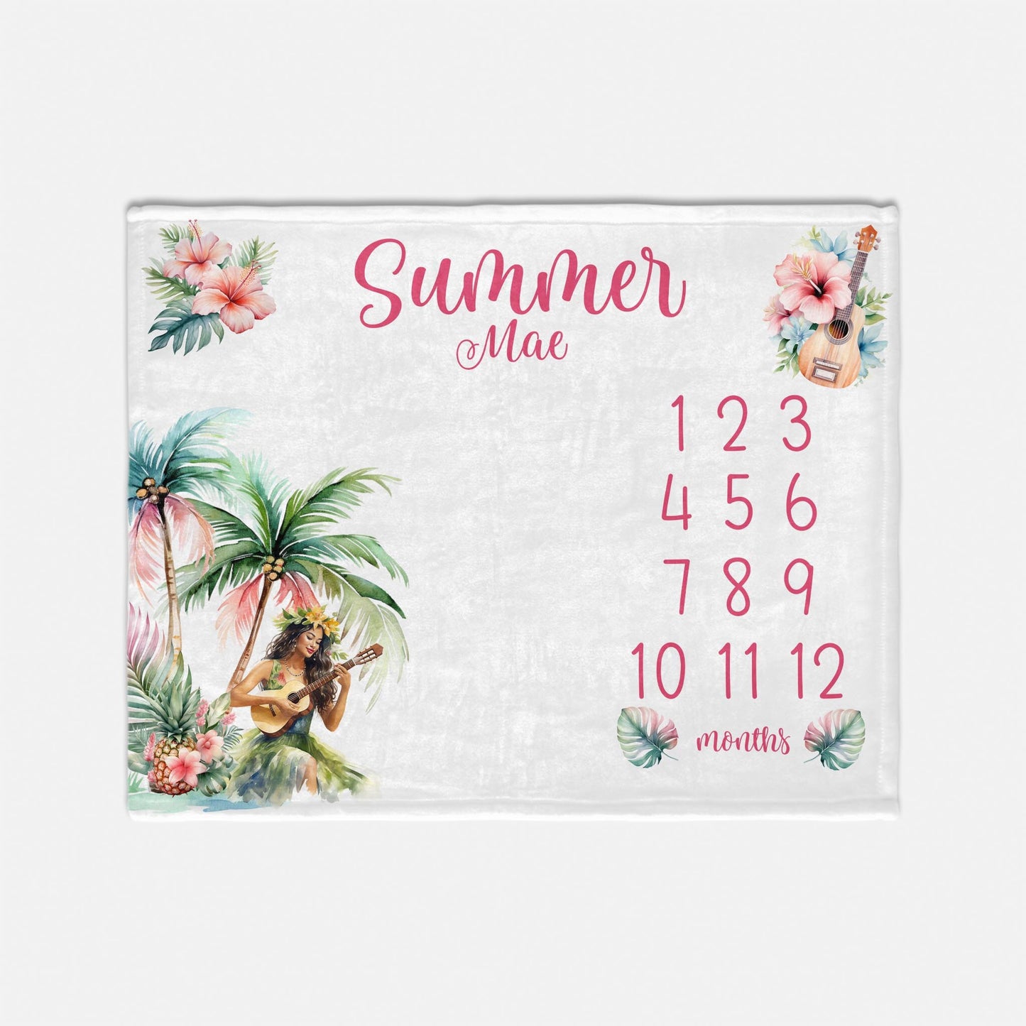 Tropical Milestone Blanket, Beach Hula Girl Theme O44