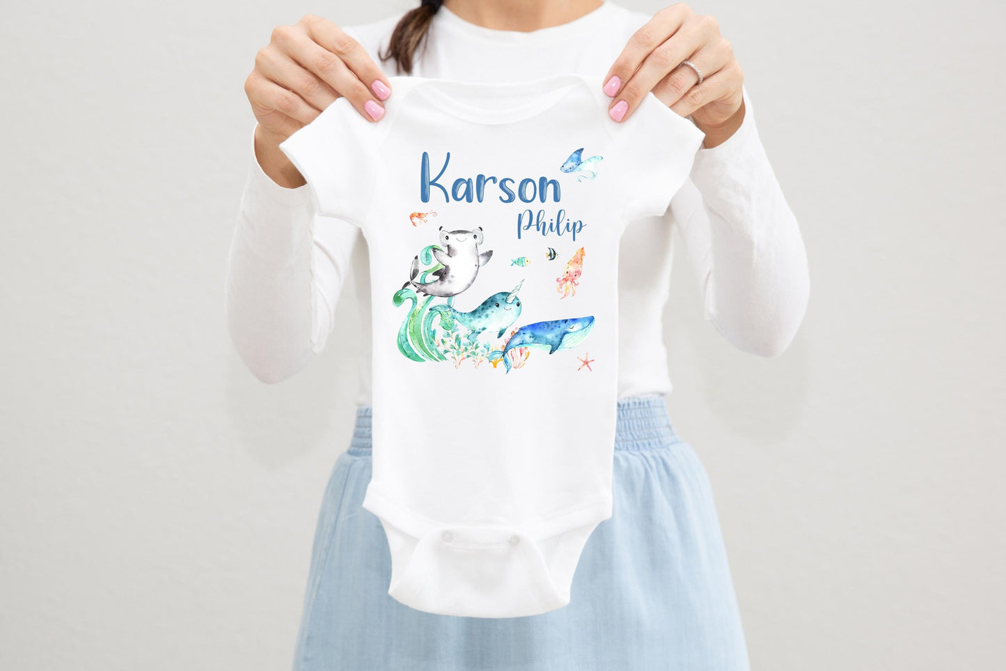 Boy Sea Life Baby Bodysuit, Under The Sea Baby Outfit, O42