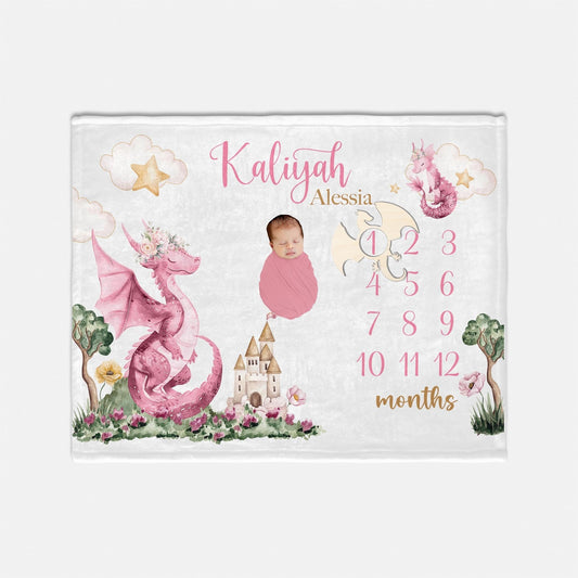 Girl Dragon Baby Milestone Blanket, G81