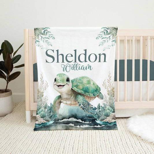 Turtle Boy Blanket, Nautical Nursery, O45