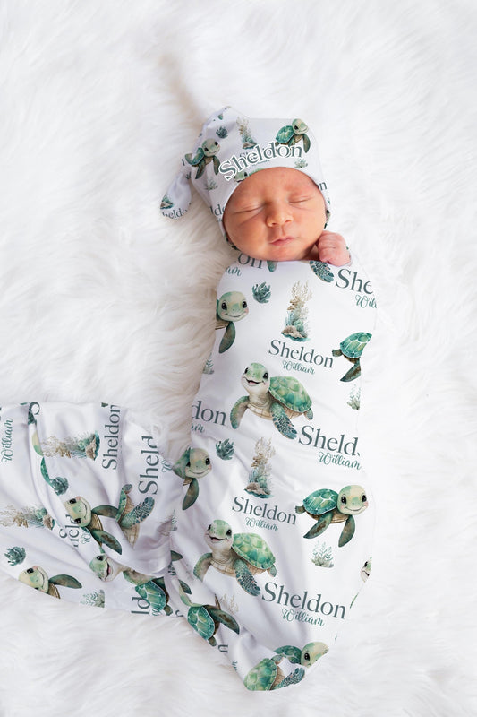 Turtle Swaddle Set, Ocean Theme Swaddle Set O45