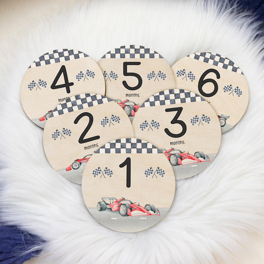 Red Race Car Wood Milestone Cards, T71