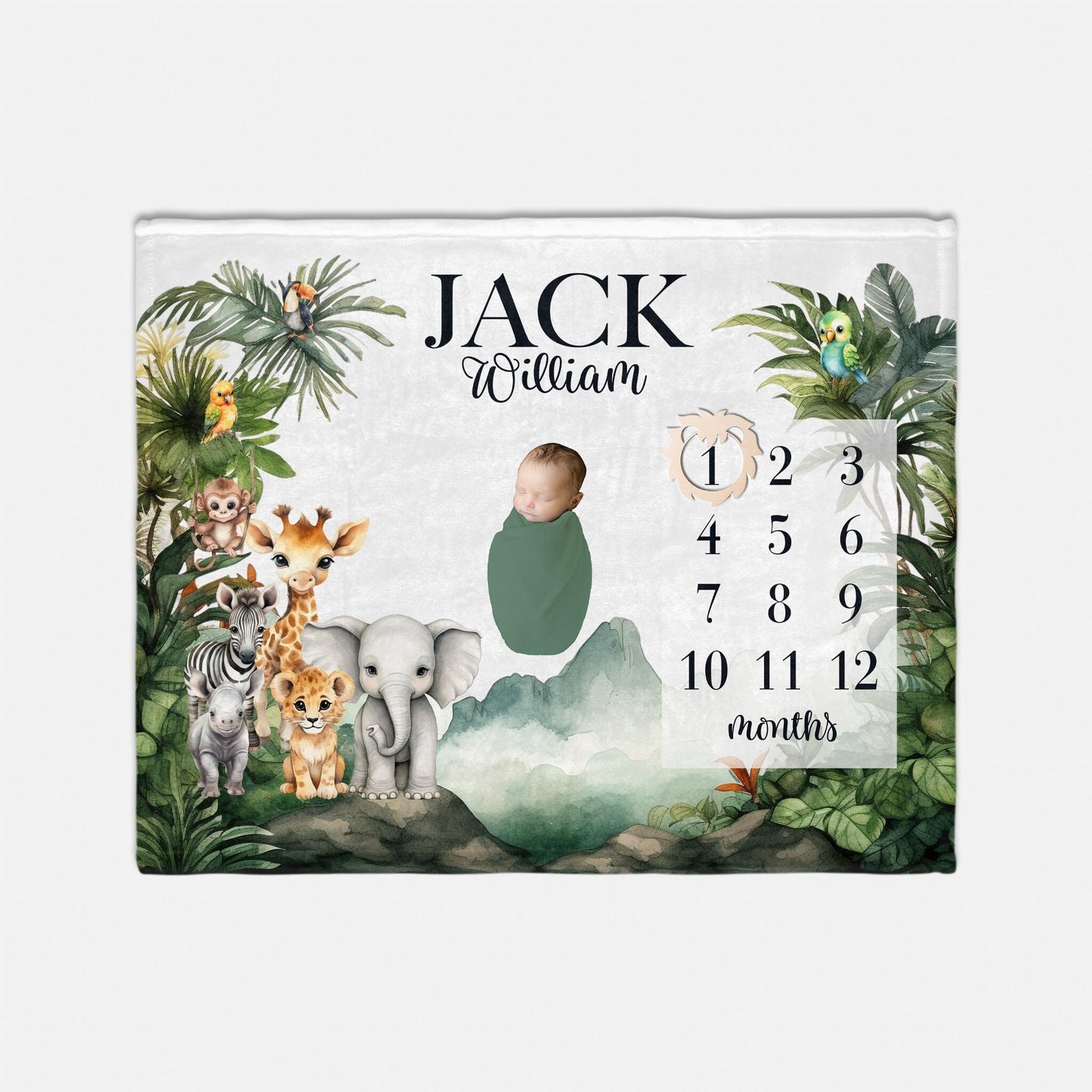 Safari Milestone Blanket, Jungle Baby Blanket S68