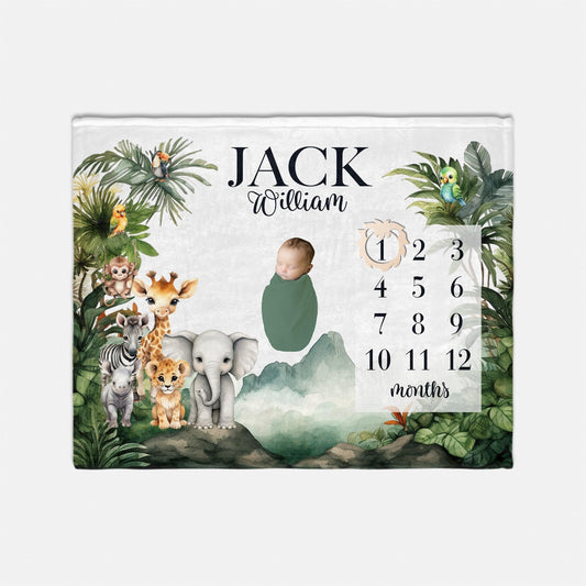 Safari Milestone Blanket, Jungle Baby Blanket S68