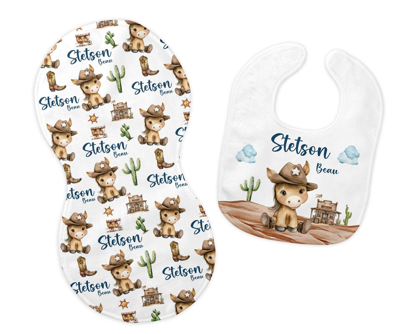 Western Bib and Burp Cloth Set, Cowboy D13