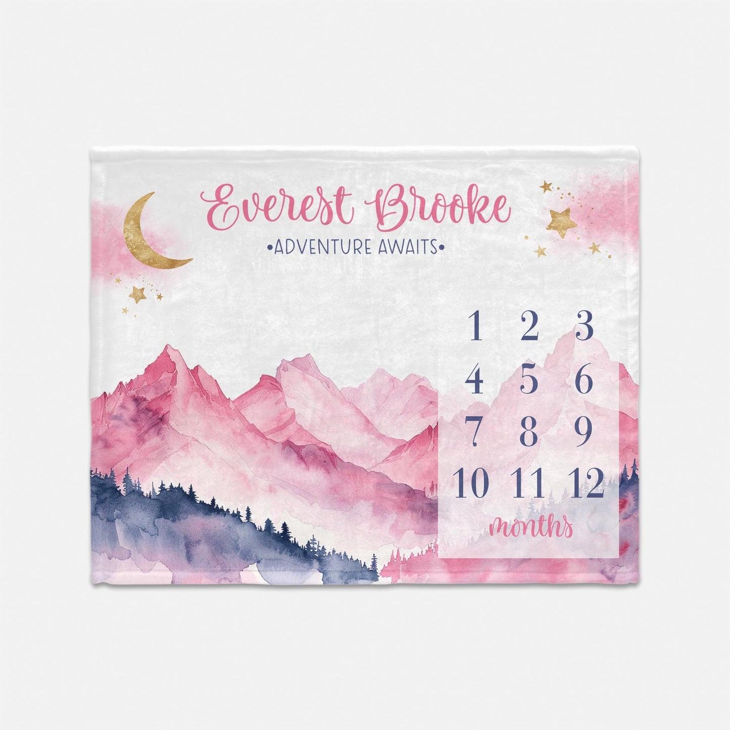 Adventure Awaits, Pink Mountains Milestone Blanket, M34