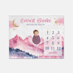 Adventure Awaits, Pink Mountains Milestone Blanket, M34