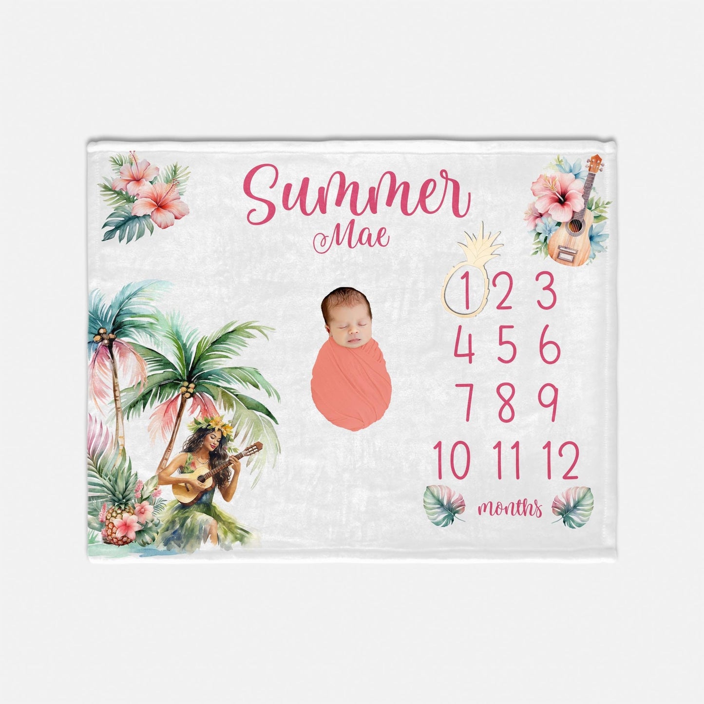 Tropical Milestone Blanket, Beach Hula Girl Theme O44