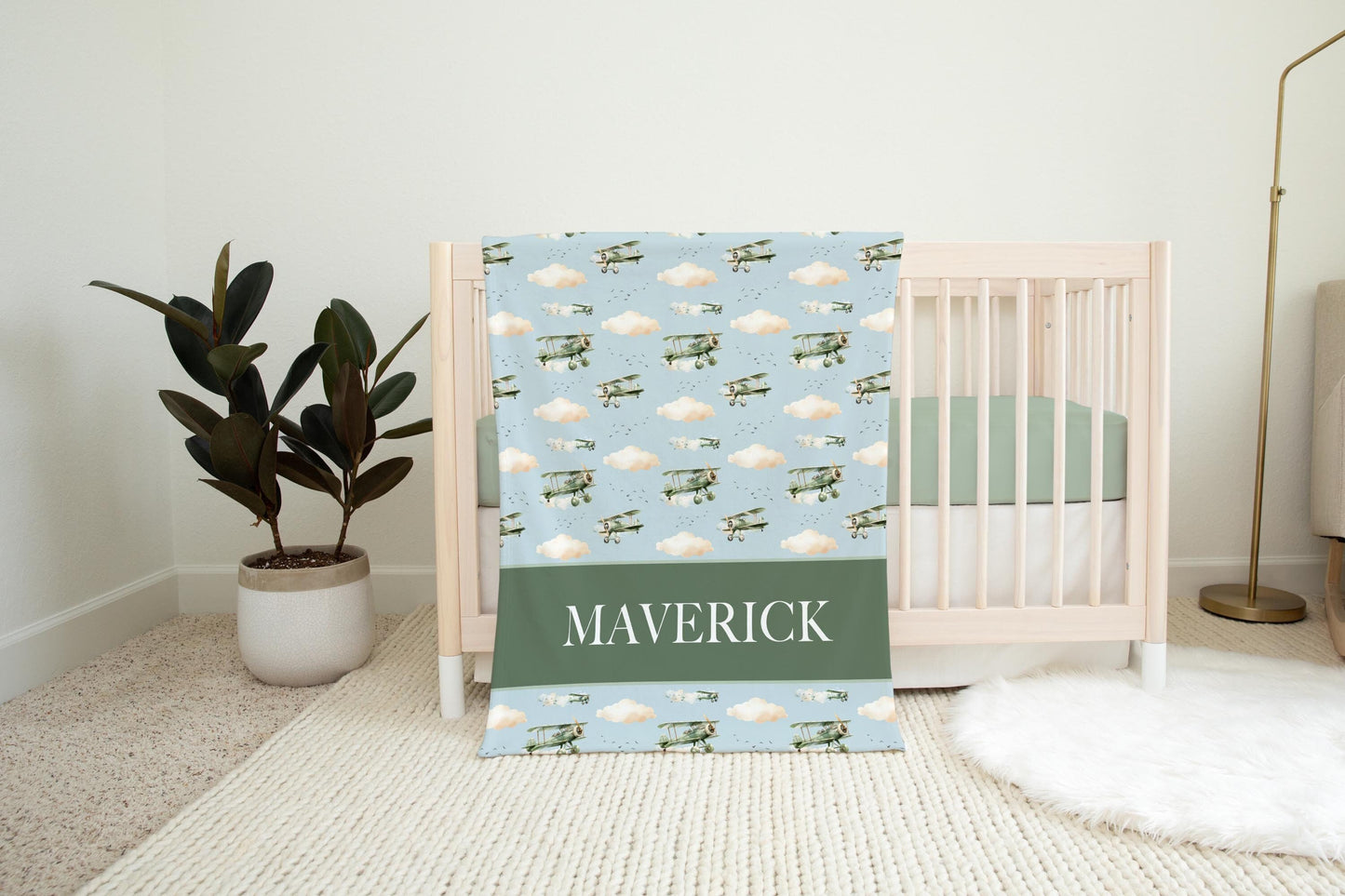 Airplane Baby Blanket, Personalized Baby Blanket, T68