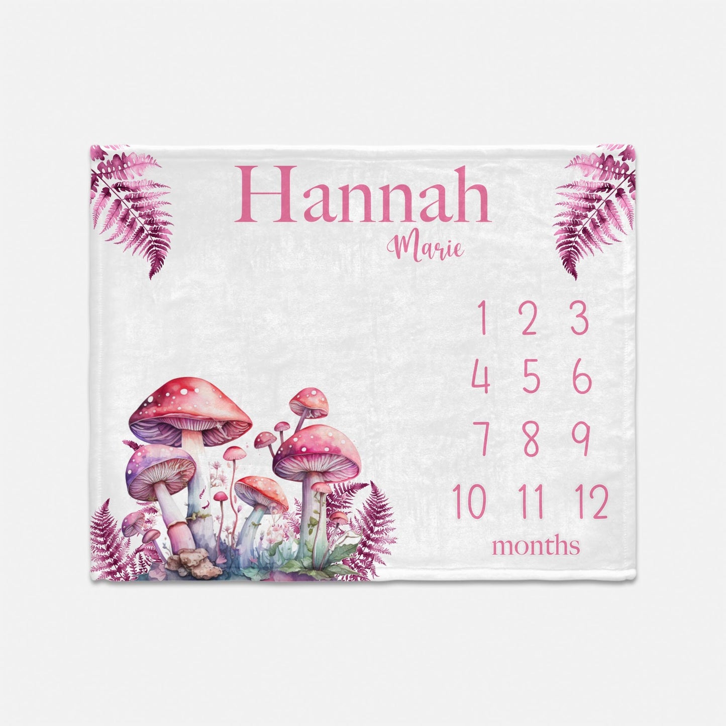 Mushroom and Fern Milestone Blanket, Woodland Girl W64