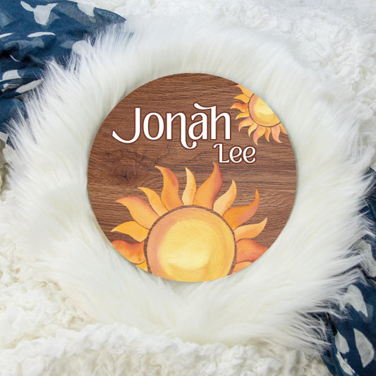 Sun Name Sign, Round Wood Name Sign, Sunshine Nursery T73