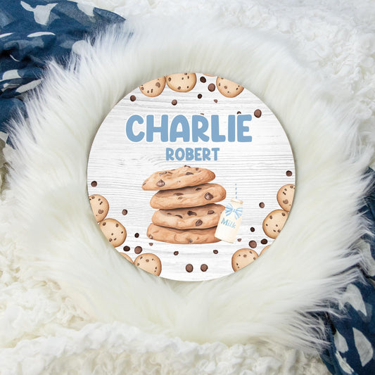 Cookies and Milk Round Wood Name Sign, B83