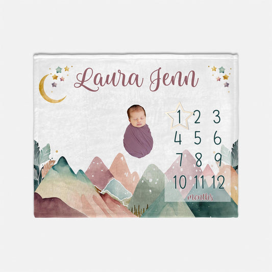 Girl Mountains Baby Milestone Blanket, Boho Adventure M33