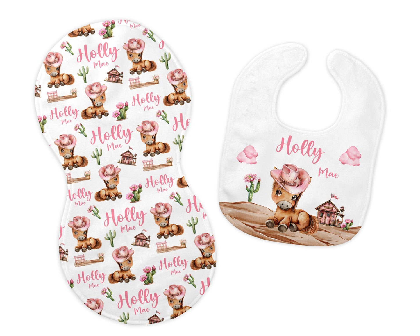 Western Bib and Burp Cloth Set, Cowgirl D14