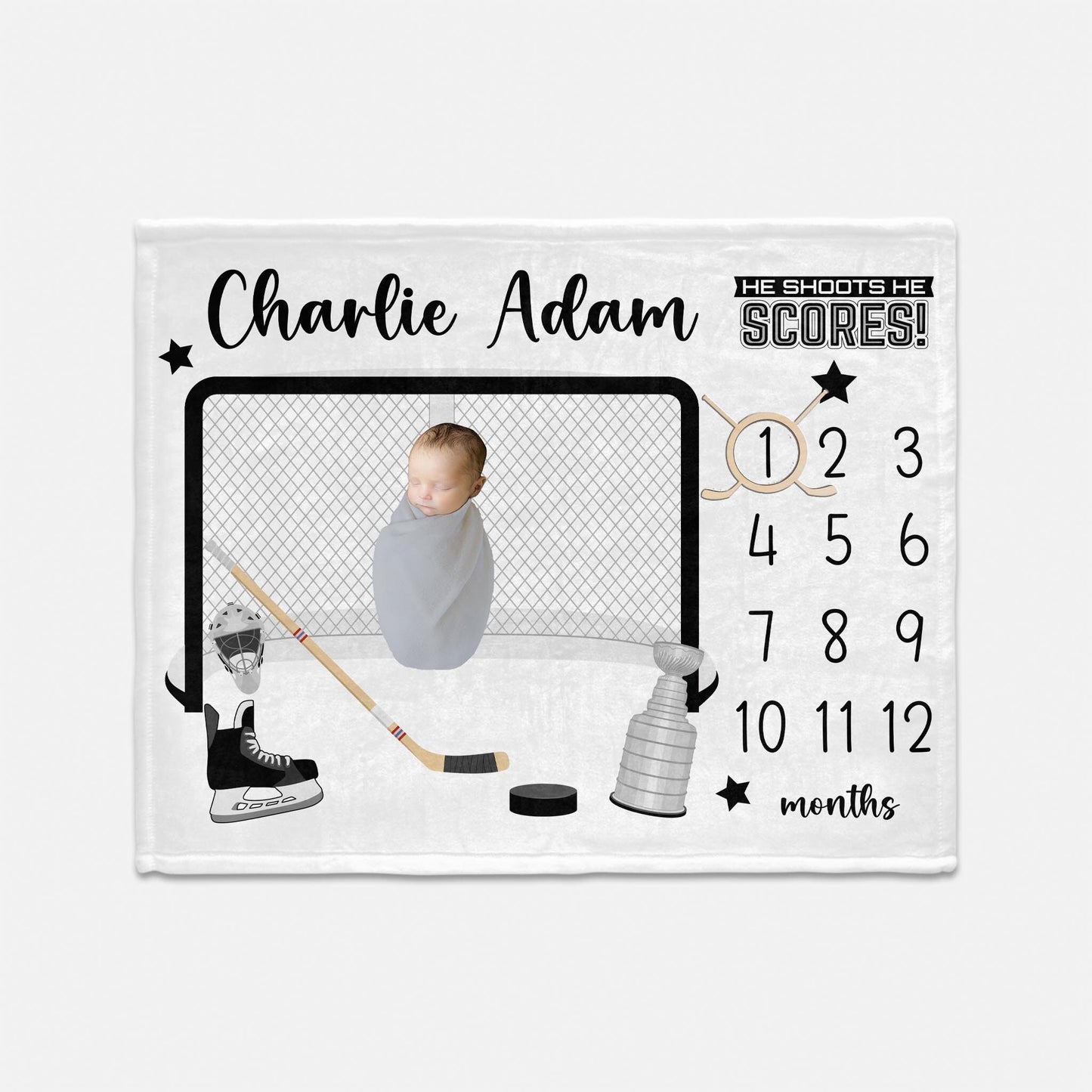 Hockey Milestone Blanket, Boy B85