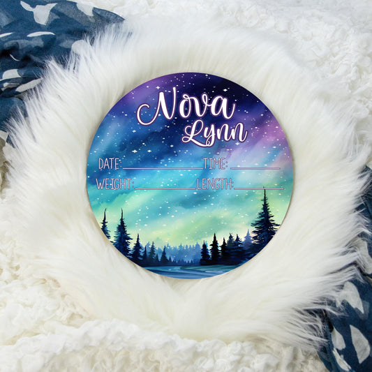 Northern Lights Wood Birth Stat Sign, T74