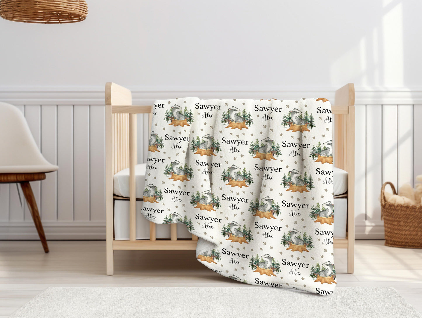 Badger Swaddle Set, Woodland Baby Blanket, W59