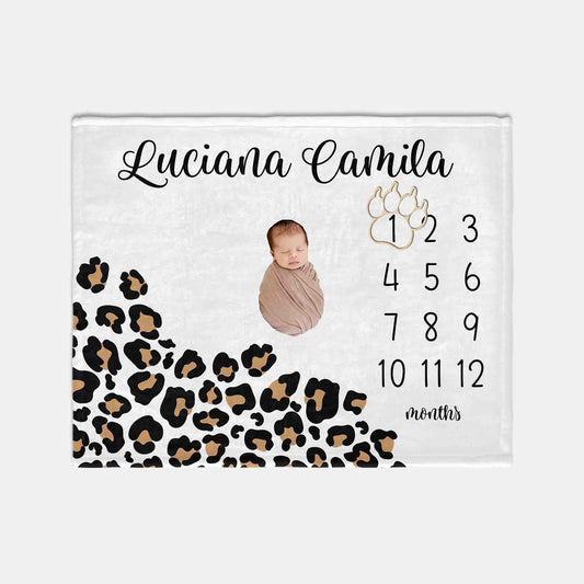 Leopard Print Baby Milestone Blanket, Girl G84