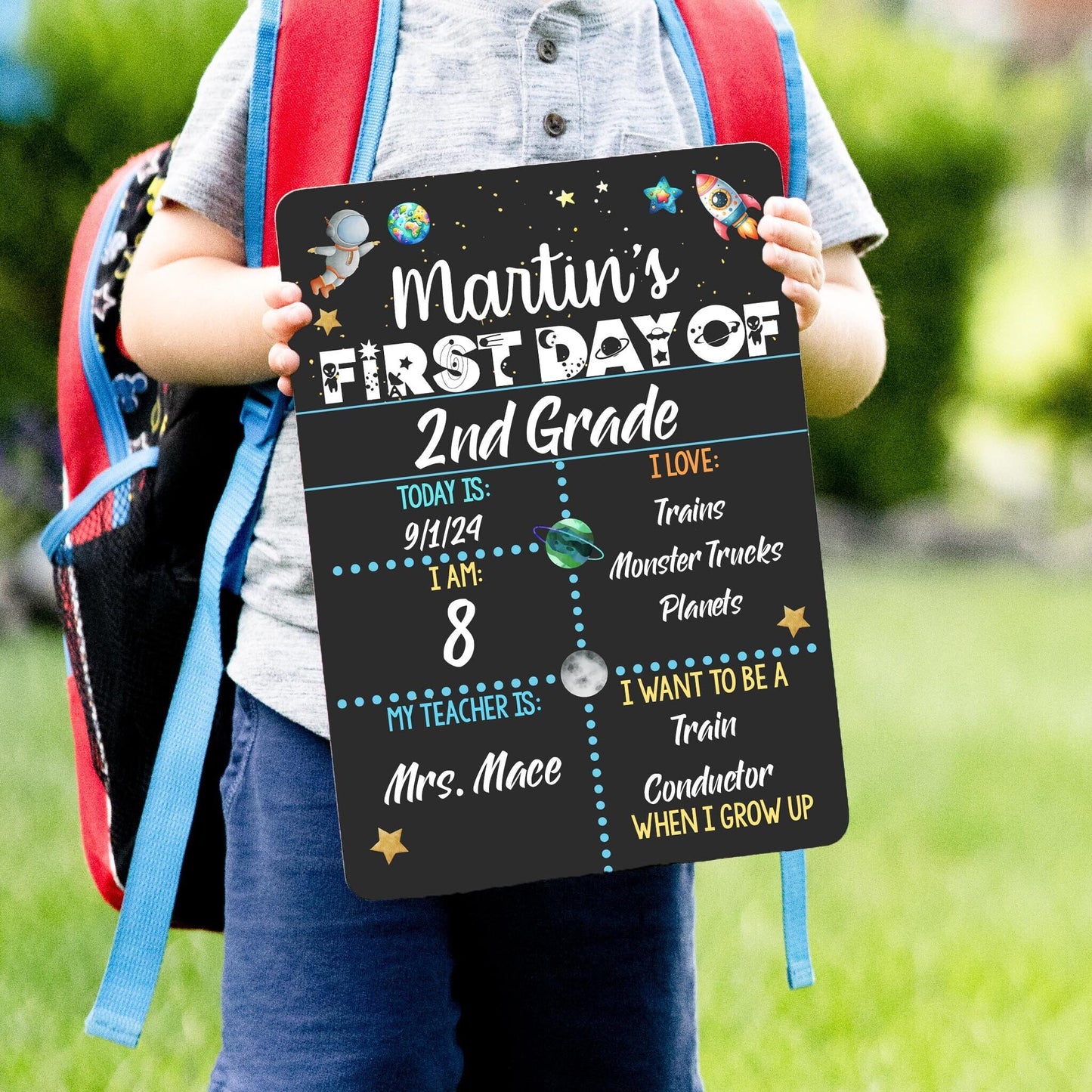 Reusable First and Last Day of School Sign, Outer Space