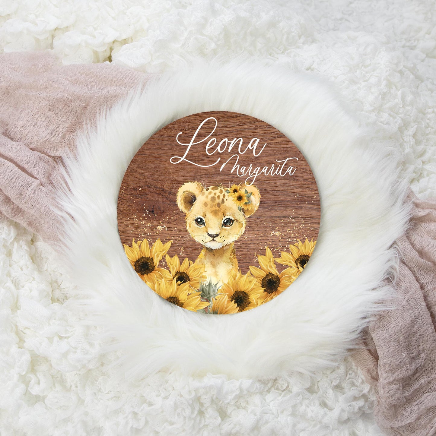 Round Wood Name Sign, Safari Lioness, S71