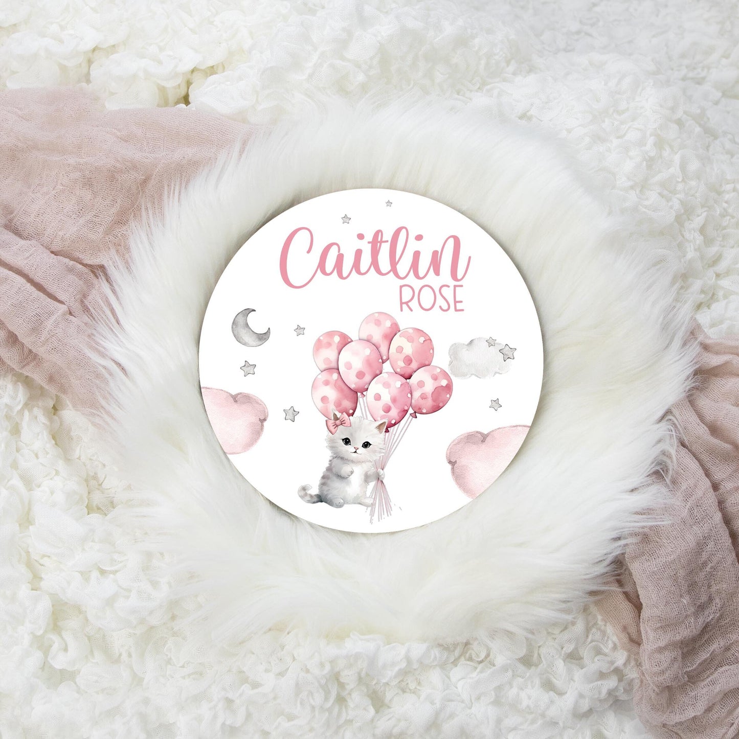 Girl Kitty Balloons Wood Name Sign, G85