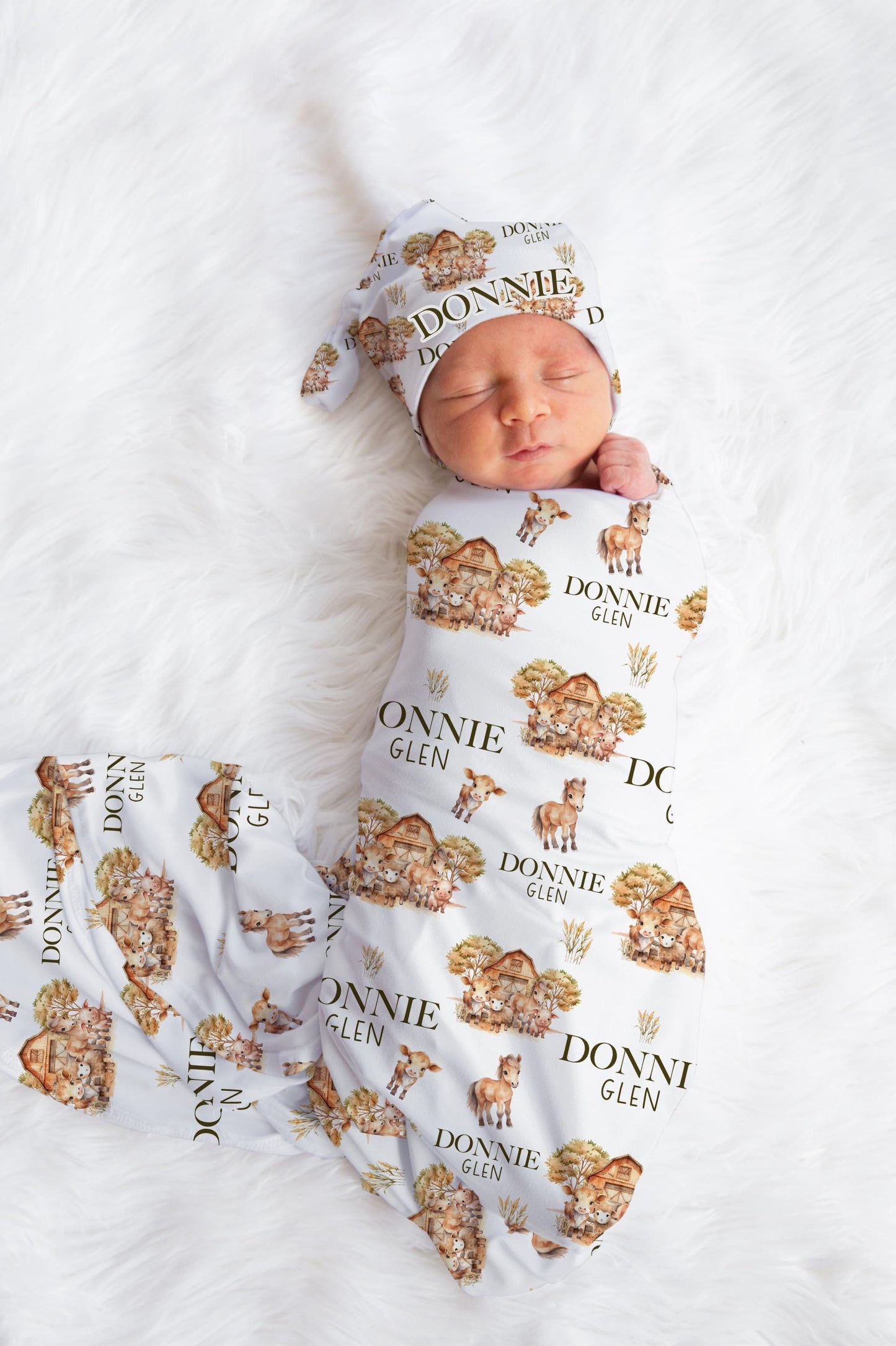 Farm Swaddle Set, Cow Pig Barn Horse Blanket C53