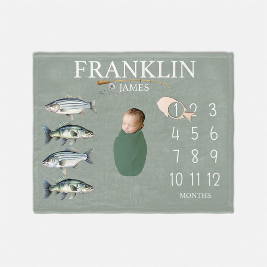 Freshwater Fish Baby Milestone Blanket, O48