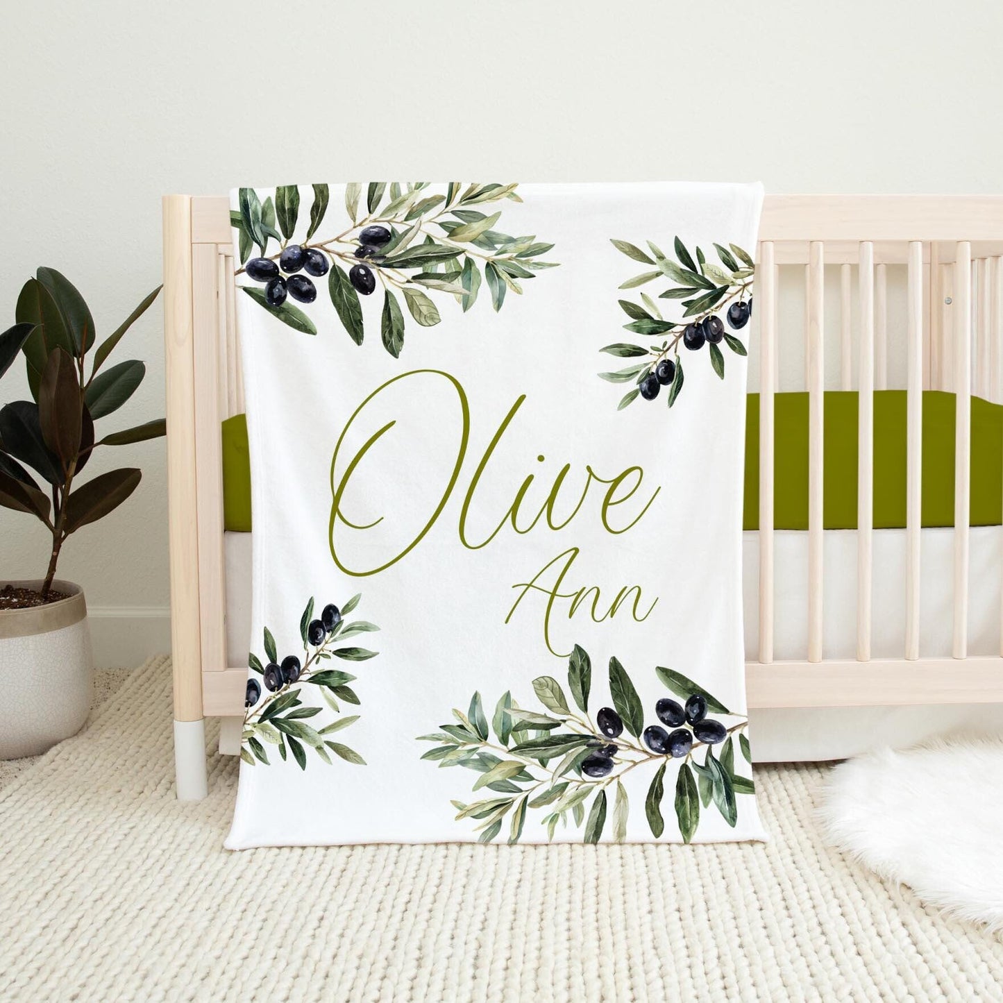 Olive Leaf Baby Blanket, F109