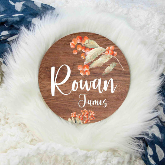 Rowan Berry Round Wood Name Sign, F112