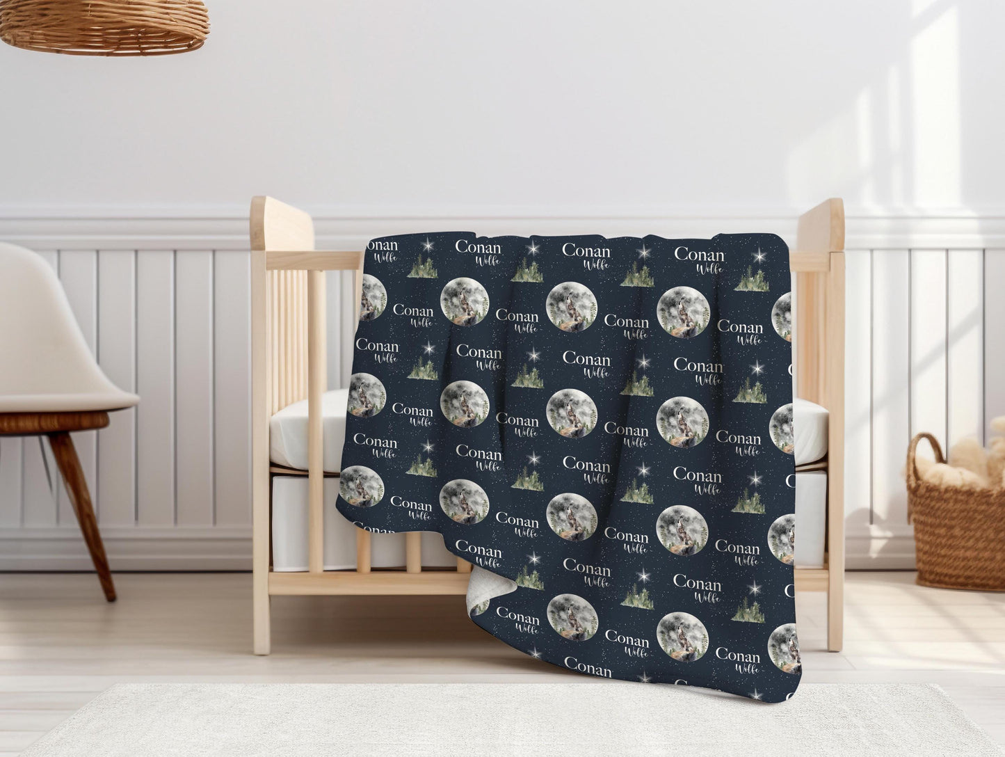 Wolf Full Moon Forest Swaddle Set, Mountain Full Moon Nursery, M35