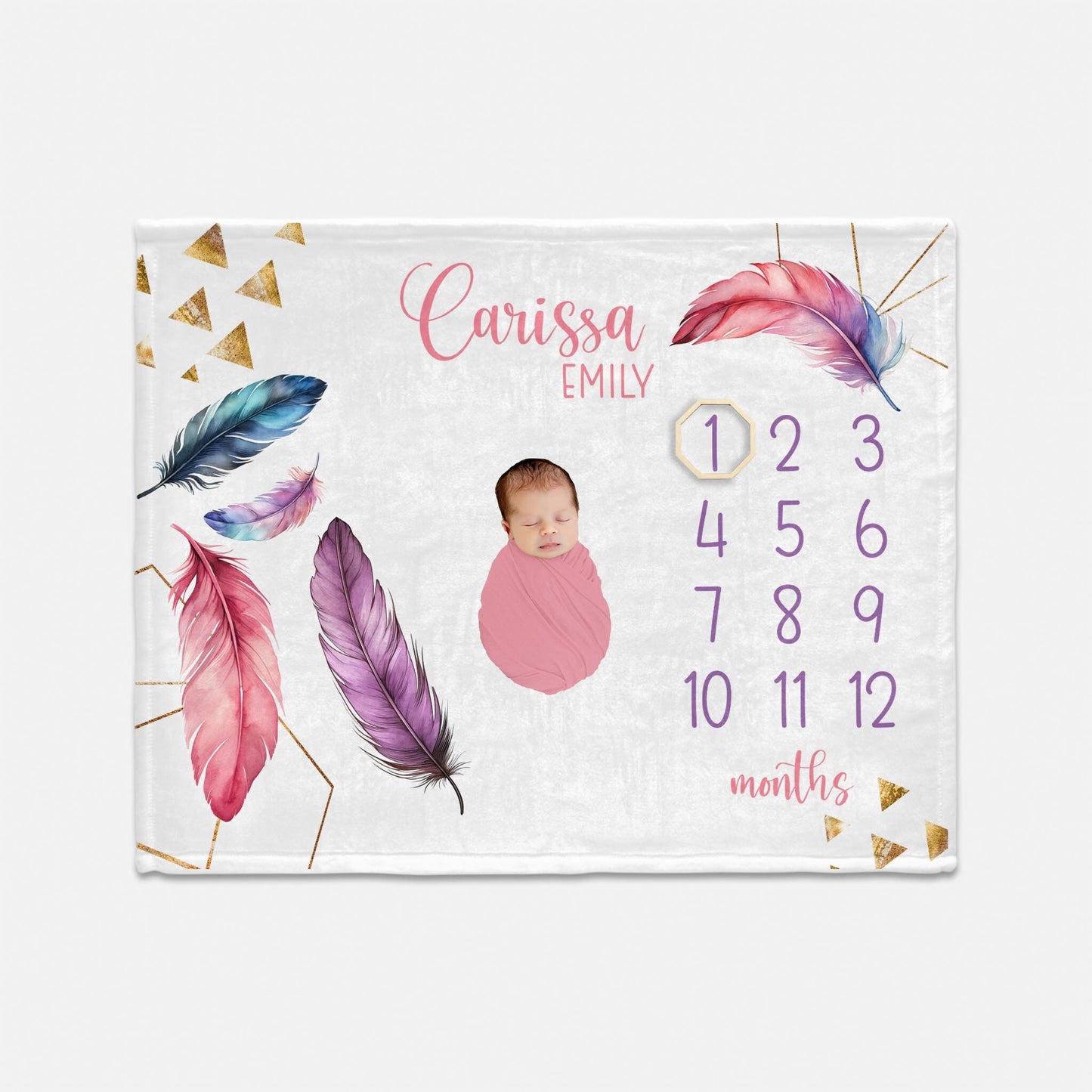 Feather Boho Girl Milestone Blanket, G86