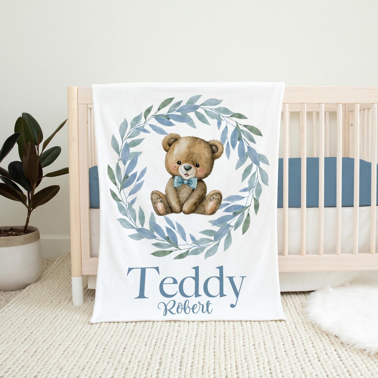 Boy Teddy Bear Personalized Baby Blanket