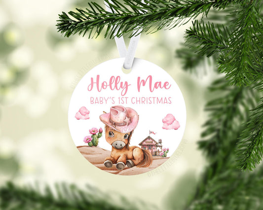 Cowgirl Baby First Christmas Ornament, Personalized Baby Christmas Ornament, Western Horse Cowgirl Boots Baby Ornament, Holiday Ornament D14