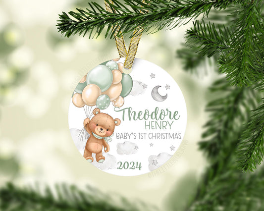 Boy Teddy Bear Baby 1st Christmas Ornament, T57