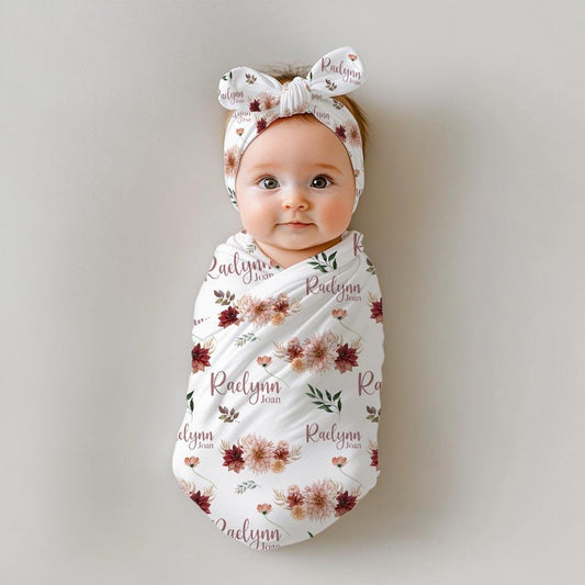 Boho Pampas Grass Neutral Floral Swaddle Set