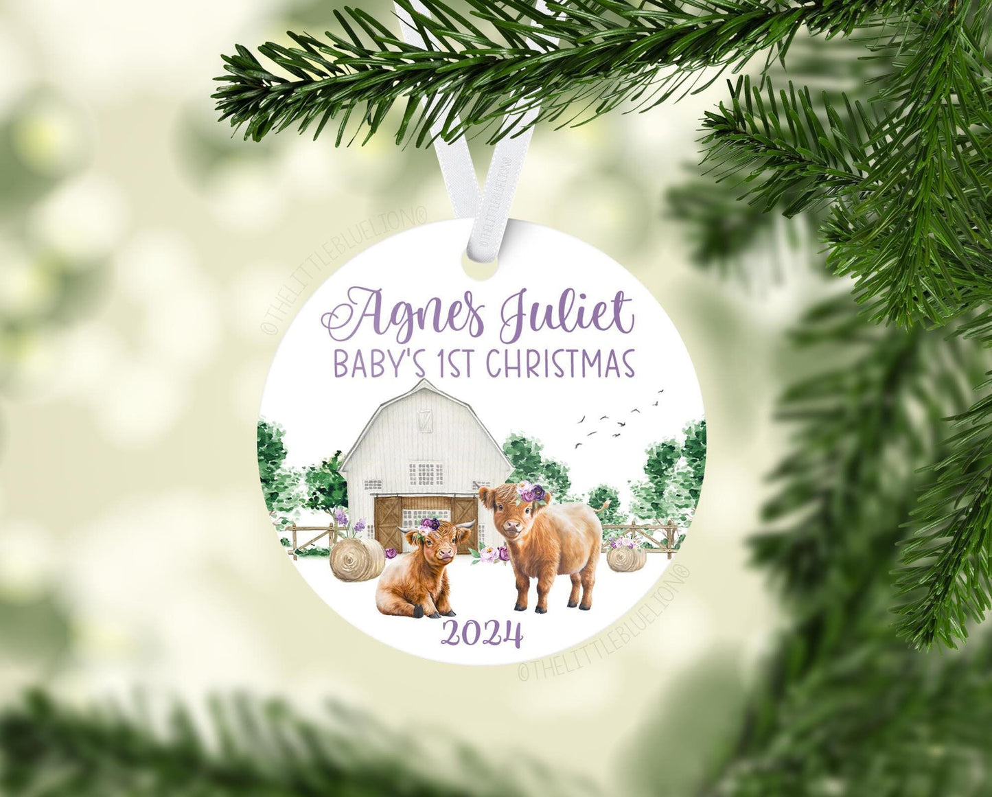 Girl Highland Cow Baby 1st Christmas Ornament, C31