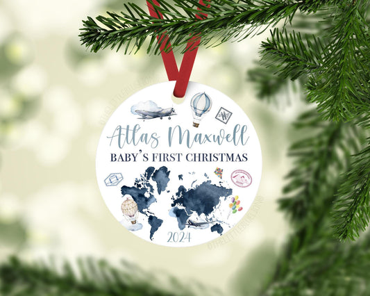 World Map Baby First Christmas Ornament, T1