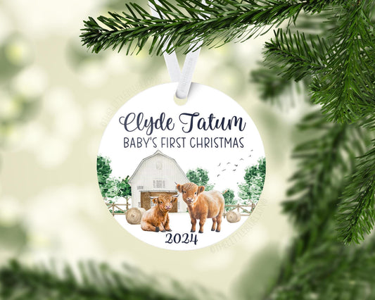 Boy Highland Cow Baby 1st Christmas Ornament, C31