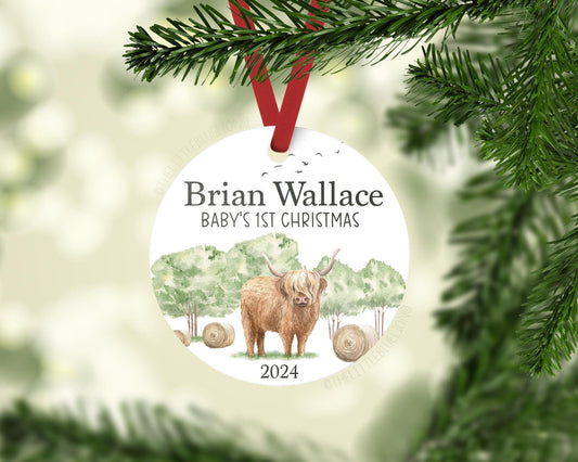 Highland Cow Baby 1st Christmas Ornament, C27