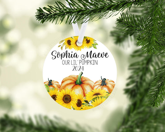 Pumpkin Sunflower Baby 1st Christmas Ornament