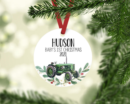 Tractor Baby First Christmas Ornament, C12