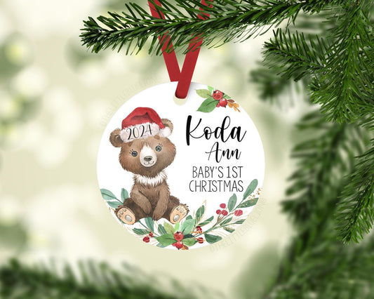 Bear Baby First Christmas Ornament, Personalized Baby Christmas Ornament, Woodland Bear Baby Boy or Girl Ornament, Holiday Baby Ornament W27