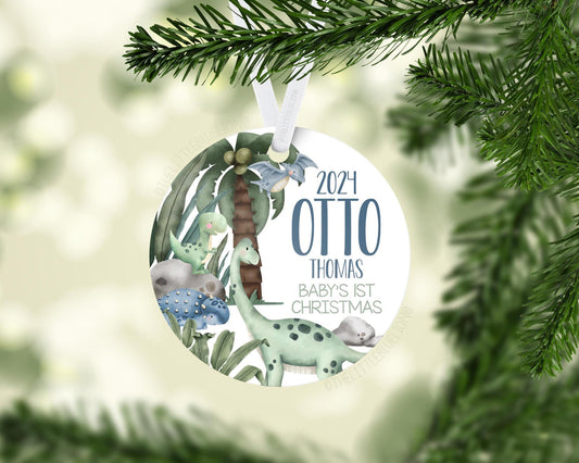 Dinosaur Baby First Christmas Ornament, Personalized Baby Christmas Ornament, Dino Baby Boy Ornament, Holiday Baby Ornament B50