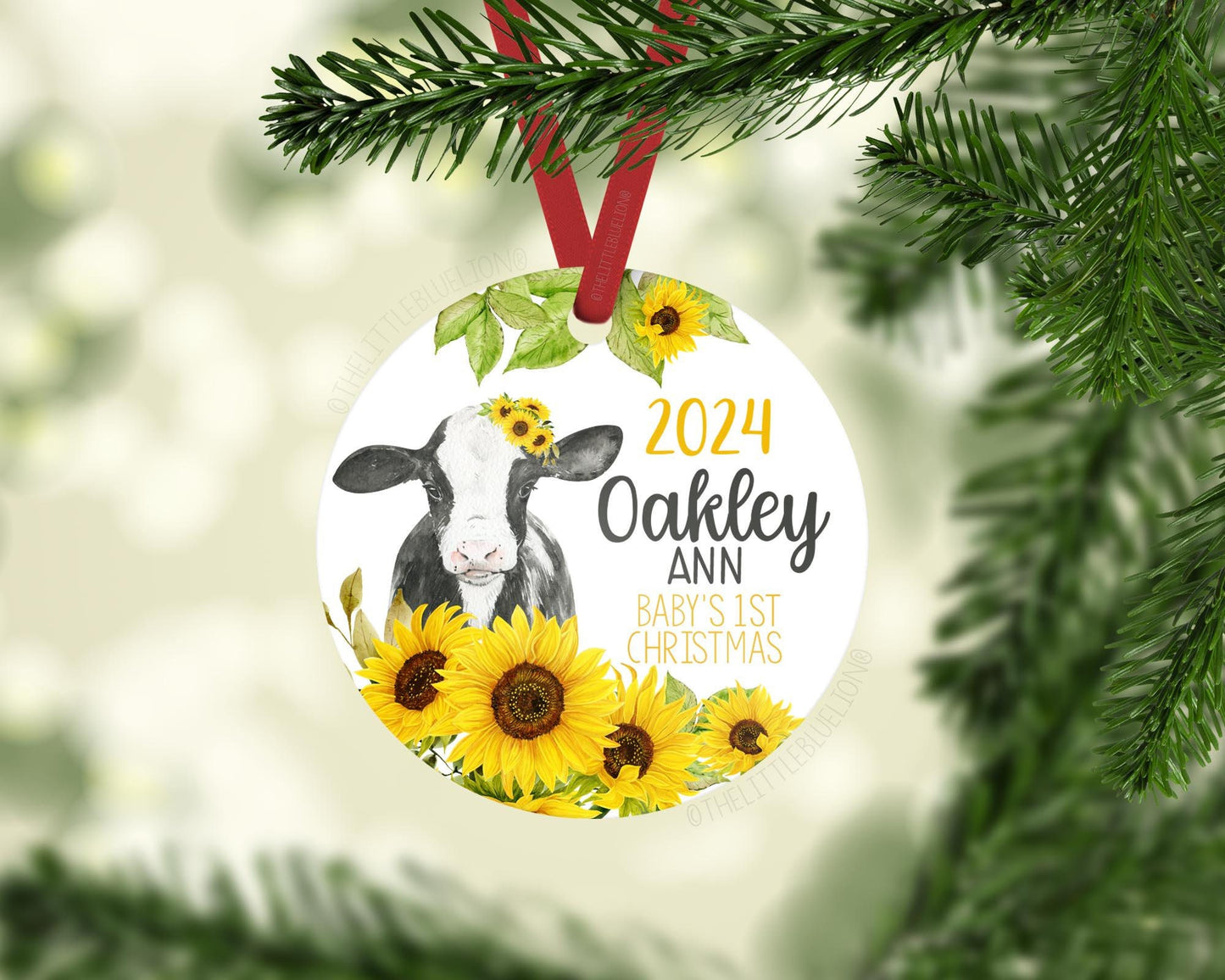 Sunflower Cow Baby 1st Christmas Ornament, C14